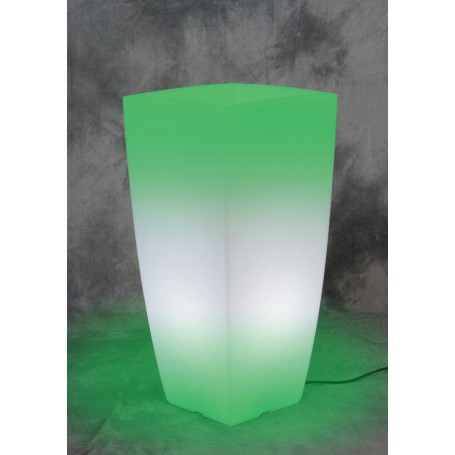 VASO HOME LIGHT QUADRO CM 33X33X70H COLORE BIANCO GHIACCIO LUCE VERDE