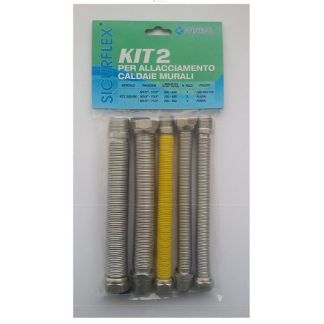 KIT RACCORDI INOX FLESSIBILE 1/2 PER CALDAIA MODELLO KIT 2 ESTENSIBILE DA 200 A 400 MM