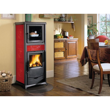 STUFA A LEGNA ROSSELLA PLUS CERAMICA C/FORNO EVO BORDEAUX NORDICA EXTRAFLAME