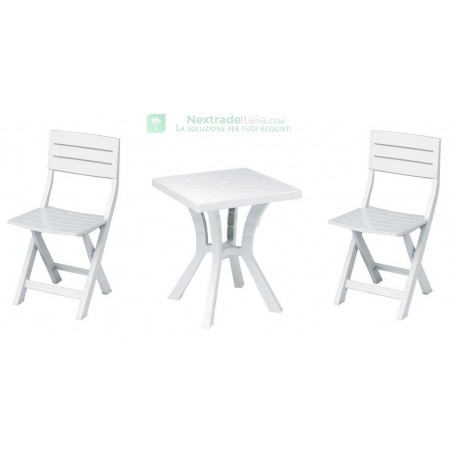 SET 'DUETTO RESINA' TAVOLO + 2 SEDIE BIANCO