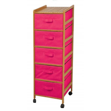 CASSETTIERA STRUTTURA IN BAMBOO TESSUTO NON TESSUTO FUCSIA CM 36X36X105H 5CASSETTI