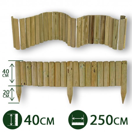 5PZ Bordura per aiuole "Flessibile" Ø 5 CM 250X40 H | in legno di pino IMPREGNATO da esterno per fioriere giardini aiuola