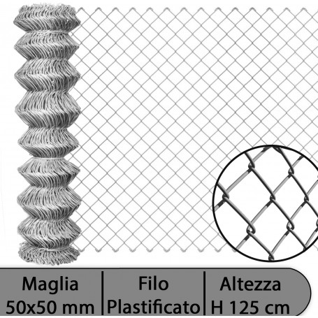 2PZ Rete per recinzione ZINCATA | Altezza H 125 cm | Maglia sciolta 50x50 mm | Filo Ø 1,7 mm | Lughezza Rotolo da 25 mt per reci