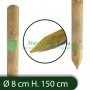 1PZ Pali in legno Ø CM 8 altezza CM 150 H tondi CON PUNTA trattati impregnati per recinzione per staccionata/steccato Palo To...