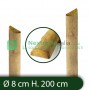 10PZ Mezzi Pali tondi in CM 8 lunghezza CM 200 H legno trattati impregnati per recinzione/staccionata/steccato Mezzo Palo Tondo