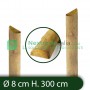 10PZ Mezzi Pali tondi in CM 8 lunghezza CM 300 H legno trattati impregnati per recinzione/staccionata/steccato Mezzo Palo Tondo