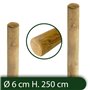 1PZ Pali in legno Ø CM 6 altezza CM 250 H tondi SENZA PUNTA trattati impregnati per recinzione per staccionata/steccato Palo Ton