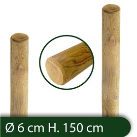 1PZ Pali in legno Ø CM 6 altezza CM 150 H tondi SENZA PUNTA trattati impregnati per recinzione per staccionata/steccato Palo Ton