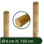 1PZ Pali in legno Ø CM 6 altezza CM 150 H tondi SENZA PUNTA trattati impregnati per recinzione per staccionata/steccato Palo Ton