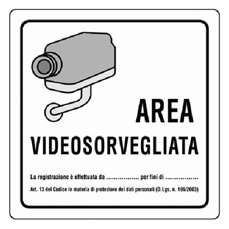 10PZ CARTELLO 'AREA VIDEOSORVEGLIATA' cm 20 x 20