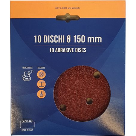 1PZ DISCHI ABRASIVI VELCRATI 6 FORI MM.150 GR.120 CONFEZIONE PEZZI.10