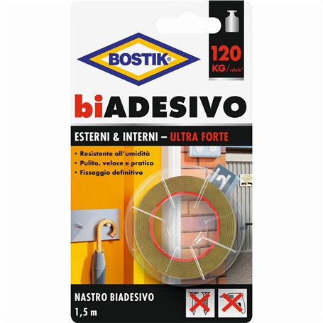 6PZ BOSTIK NASTRO BIADESIVO INTERNI E ESTERNI M.1,5X19MM