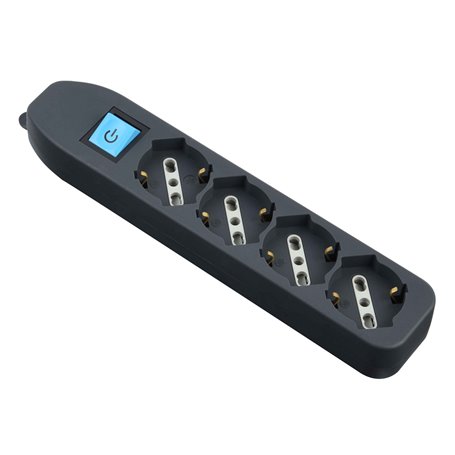 MULTIPRESA 4PRESE BIPASSO/SCHUKO+INTERRUTTORE SENZA CAVO NERA FIGURA 9
