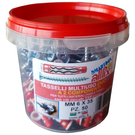 1PZ CONFEZIONE 50 TASSELLI DUO FIX CON VITE MM. 6