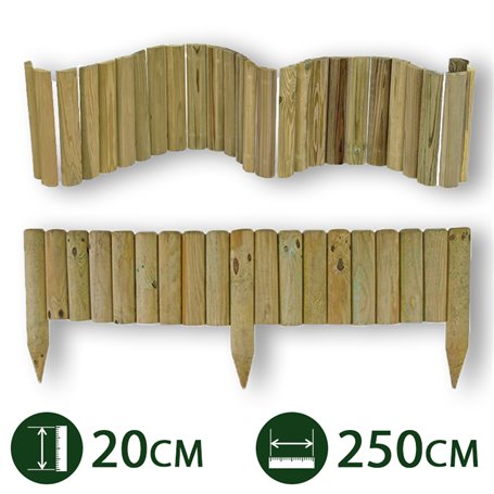 BORDURE PER AIUOLE "FLESSIBILE" Ø 5 CM 250 X 20 H IN LEGNO DI PINO IMPREGNATO DA ESTERNO PER FIORIERE GIARDINI AIUOLA