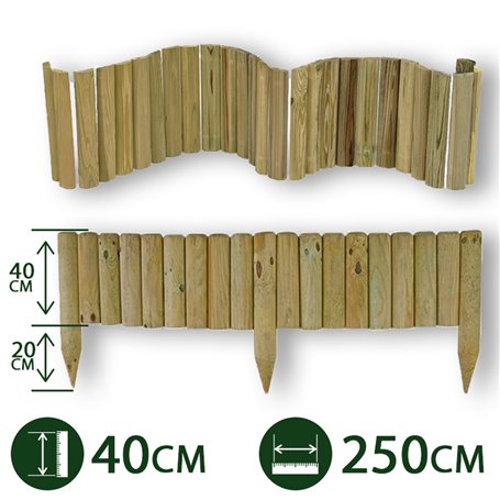 BORDURE PER AIUOLE "FLESSIBILE" Ø 5 CM 250 X 40 H IN LEGNO DI PINO IMPREGNATO DA ESTERNO PER FIORIERE GIARDINI AIUOLA