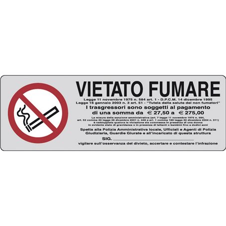 10PZ ETICHETTE ADESIVE MM 150X50 VIETATO FUMARE L.311/1