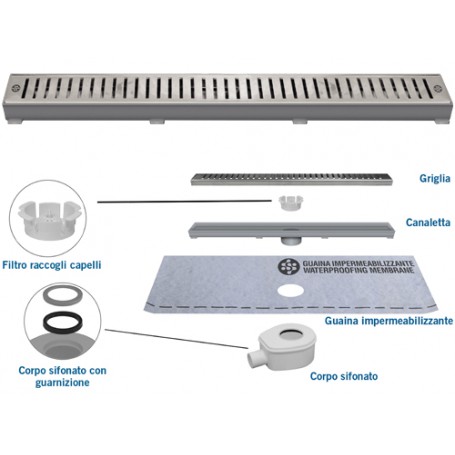 CANALETTE ABS DOCCIA CN50-01 GRIGLIA 55cm GUAINA 100x33cm