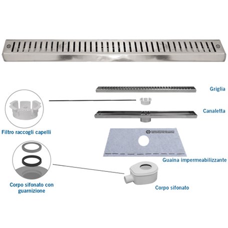 CANALETTE ACC DOCCIA CN55-01KIT GRIGLIA 55cm GUAINA 100x100cm