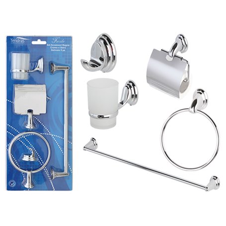 1PZ SET ACCESSORI BAGNO FACILE CROMO/VETRO SATINATO 5PZ