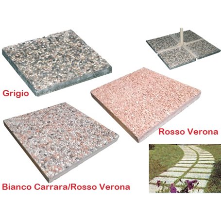 Lastre Basi cemento graniglia per ombrelloni laterali 50x50xH3,7 cm GRIGIO 