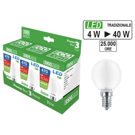 1PZ LAMPADINE ECOLIGHT LED SATEN MINIGLOBO 4W CF3PZ