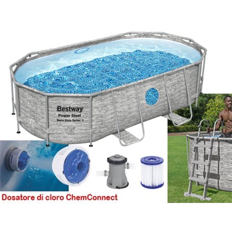 Piscine ovali BestWay Oblò 56714 427x250xH100 CM Capacità 7,250 Lt