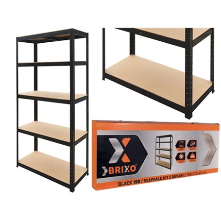 SCAFFALI KIT 5PIANI BRIXO BLACK 150 CM.90x40x180H