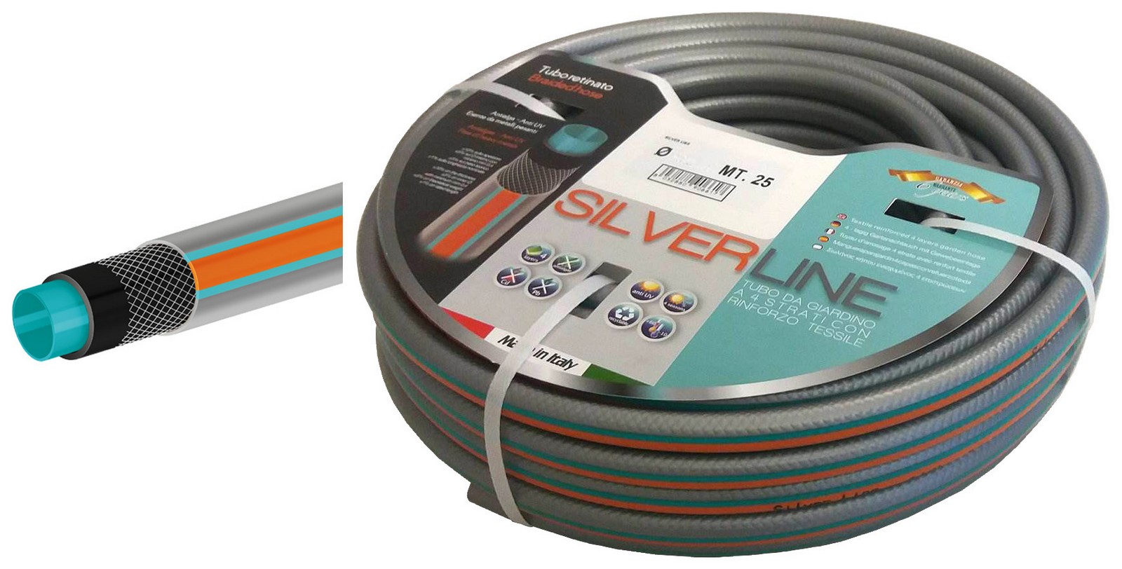 Tubo Retinato 'silverline' a 4 Strati Diametro 3/4 x 25MT — Tubi e raccordi — rif. FERX.95778.STOCK.S Tubo Retinato 'silverline' a 4 Strati Diametro 3/4 x 25MT — Tubi e raccordi — rif. FERX.95778.STOCK.S