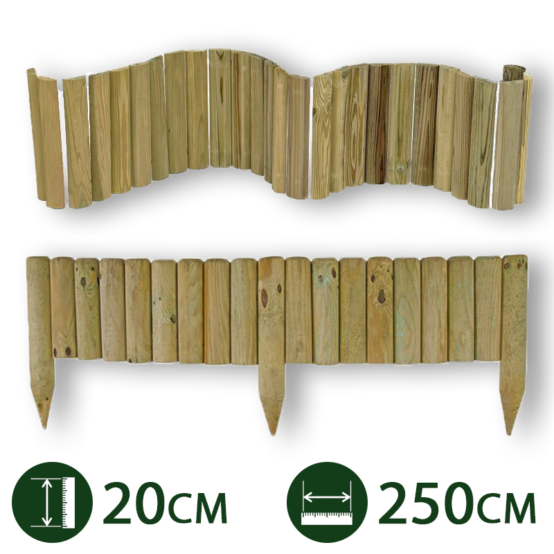 BORDURA AIUOLE FLESSIBILE LEGNO PINO IMPREGNATO Ø 5 CM 20X250 H GIARDINO — rif. FERX.PALI.27.STOCK.S