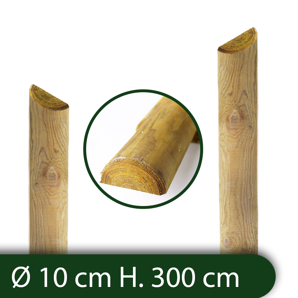 Mezzi Pali in legno CM 10 lunghezza CM 300 H per recinzione trattati impregnati per staccionata/steccato Mezzo Palo Tondo — Pali e paletti — rif. FERX.RETI.73.STOCK.S