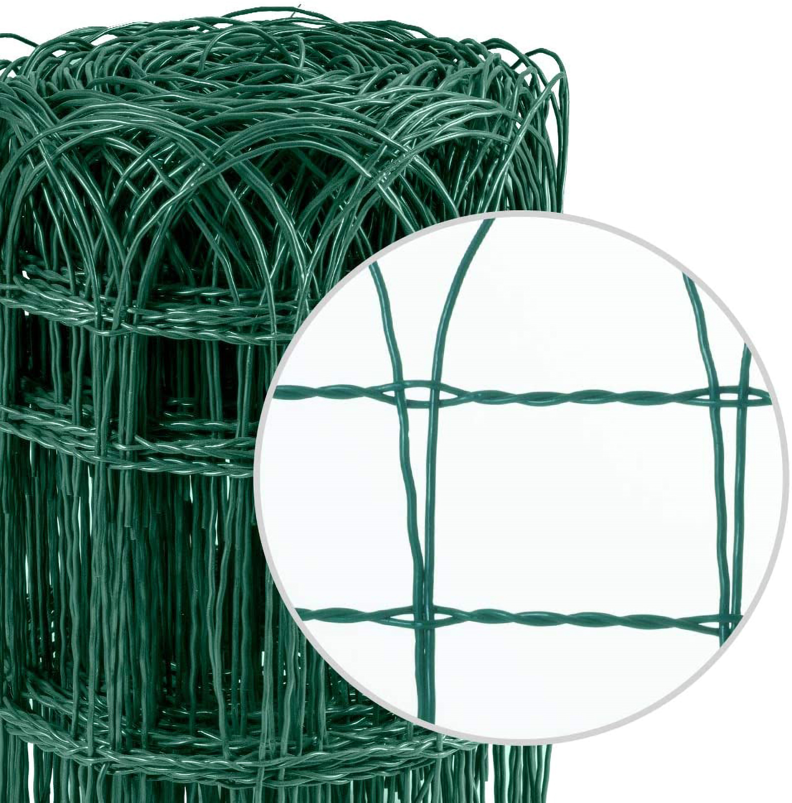 Rete per Recinzione Ornamentale Plastificata | Altezza H 65 CM | Maglia Intrecciata 90X150 MM | Filo Ø 2,8 MM | Lughezza Rotolo da 25 MT Verde — rif. FERX.MI.158.STOCK.S — foto 2