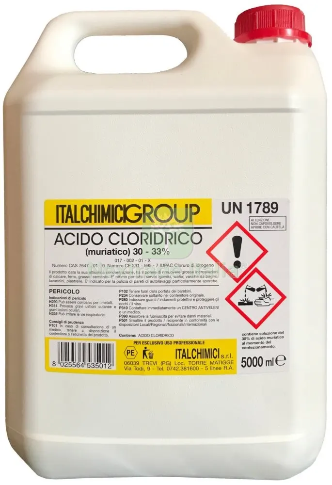 4PZ ACIDO MURIATICO "PURO" AL 33% LT.5 — Diluenti e solventi — rif. FERX.21150
