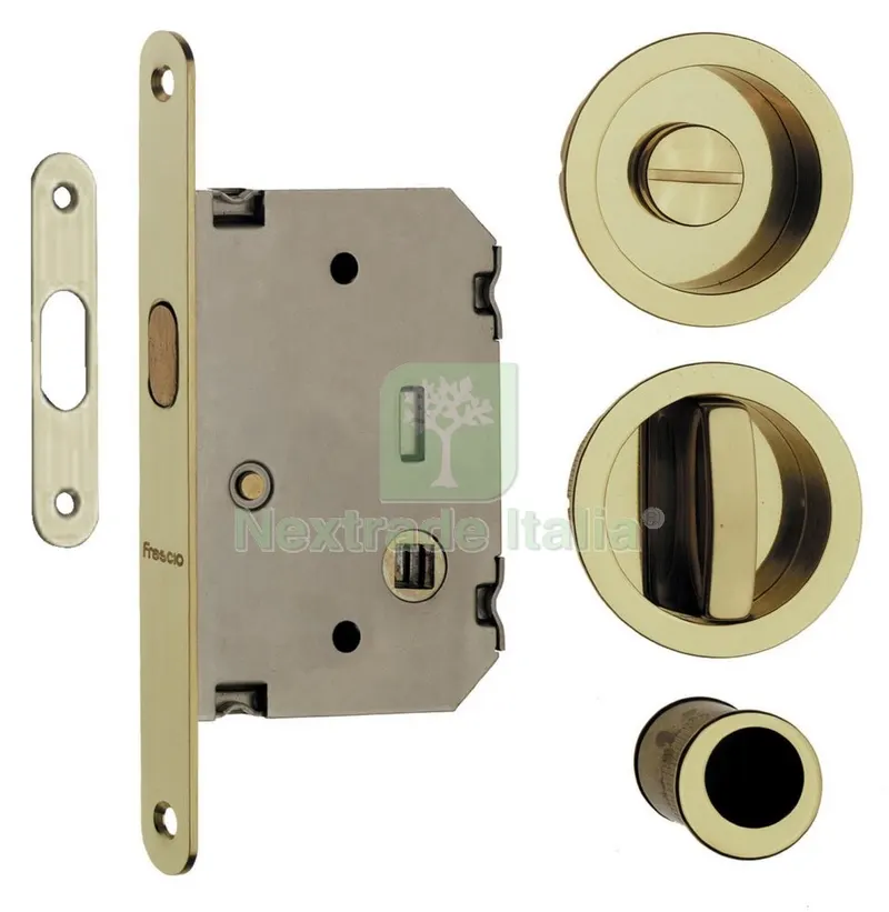 KIT X PORTE SCOREVOLI CON NOTOLINO SCOMPARSA TOT. ORO-LUCIDO — Ferramenta porte e finestre — rif. FERX.24548 KIT X PORTE SCOREVOLI CON NOTOLINO SCOMPARSA TOT. ORO-LUCIDO — Ferramenta porte e finestre — rif. FERX.24548