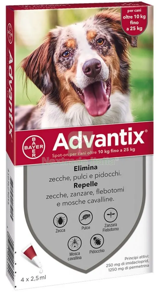 BAYER ADVANTIX SPOT ON 4 PIPETTE CANI KG. 10-25 — Cani — rif. FERX.29086 BAYER ADVANTIX SPOT ON 4 PIPETTE CANI KG. 10-25 — Cani — rif. FERX.29086