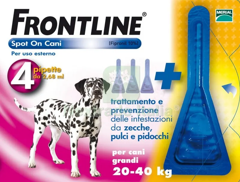 FRONTLINE SPOT-ON KG.20-40 CANI GRANDI (3+1) — Cani — rif. FERX.74033 FRONTLINE SPOT-ON KG.20-40 CANI GRANDI (3+1) — Cani — rif. FERX.74033
