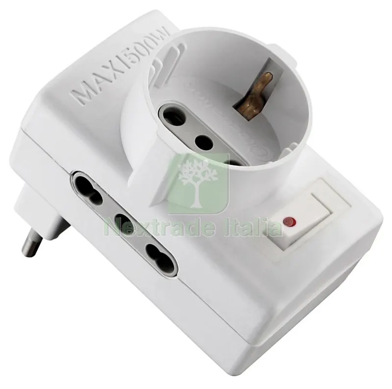 ADATTATORE 10/A 2 PRESE BIPASSO+1 SCHUKO CON INTERRUTTORE DI SICUREZ — Interruttori e prese — rif. FERX.91480 ADATTATORE 10/A 2 PRESE BIPASSO+1 SCHUKO CON INTERRUTTORE DI SICUREZ — Interruttori e prese — rif. FERX.91480