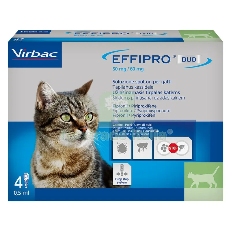 ANTIPARASSITARIO 'EFFIPRO DUO' 'Gatto' da 1 a 6 kg - 4 pipette ml 0,5 — Protezione piante e sementi — rif. FERX.6800940NLM ANTIPARASSITARIO 'EFFIPRO DUO' 'Gatto' da 1 a 6 kg - 4 pipette ml 0,5 — Protezione piante e sementi — rif. FERX.6800940NLM