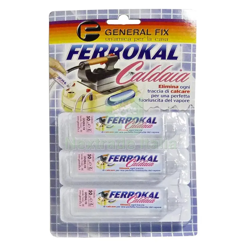 DECALCIFICANTE CALDAIE FERRI DA STIRO 'FERROKAL CALDAIA' 3 flaconi da 20 ml — Caldaie e radiatori — rif. FERX.8031795NLM DECALCIFICANTE CALDAIE FERRI DA STIRO 'FERROKAL CALDAIA' 3 flaconi da 20 ml — Caldaie e radiatori — rif. FERX.8031795NLM