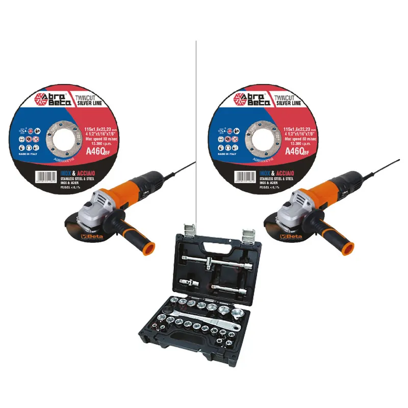 Kit 600 Mole Abrasive Inox/Ferro + 2 Smerigliatrici mole 'A46Q-BF' + smerigliatrici 'Beta 1956-115' — Smerigliatrici e seghe — rif. FERX.5011399NLM Kit 600 Mole Abrasive Inox/Ferro + 2 Smerigliatrici mole 'A46Q-BF' + smerigliatrici 'Beta 1956-115' — Smerigliatrici e seghe — rif. FERX.5011399NLM