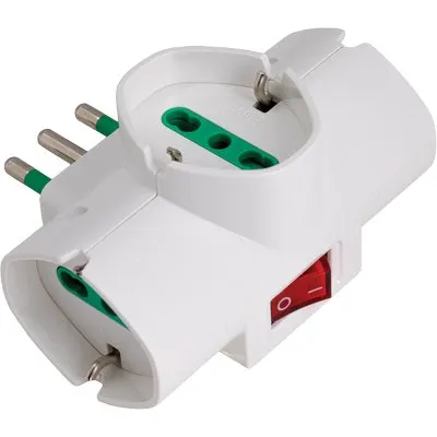 Adattatore Triplo 16A-SCHUKO+ 10/16A FME Bianco 2P+T con Interruttore — rif. FERX.VIR7403173 Adattatore Triplo 16A-SCHUKO+ 10/16A FME Bianco 2P+T con Interruttore — rif. FERX.VIR7403173