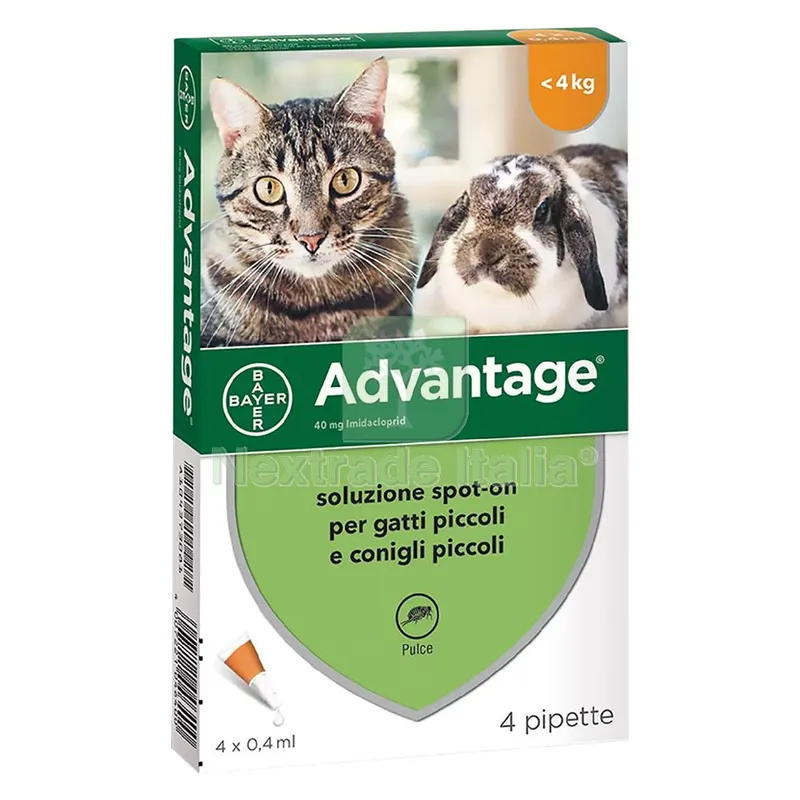 ANTIPARASSITARIO 'ADVANTAGE SPOT-ON' < 4 kg - 4 pipette ml 0,4 — Protezione piante e sementi — rif. FERX.6800760NLM ANTIPARASSITARIO 'ADVANTAGE SPOT-ON' < 4 kg - 4 pipette ml 0,4 — Protezione piante e sementi — rif. FERX.6800760NLM