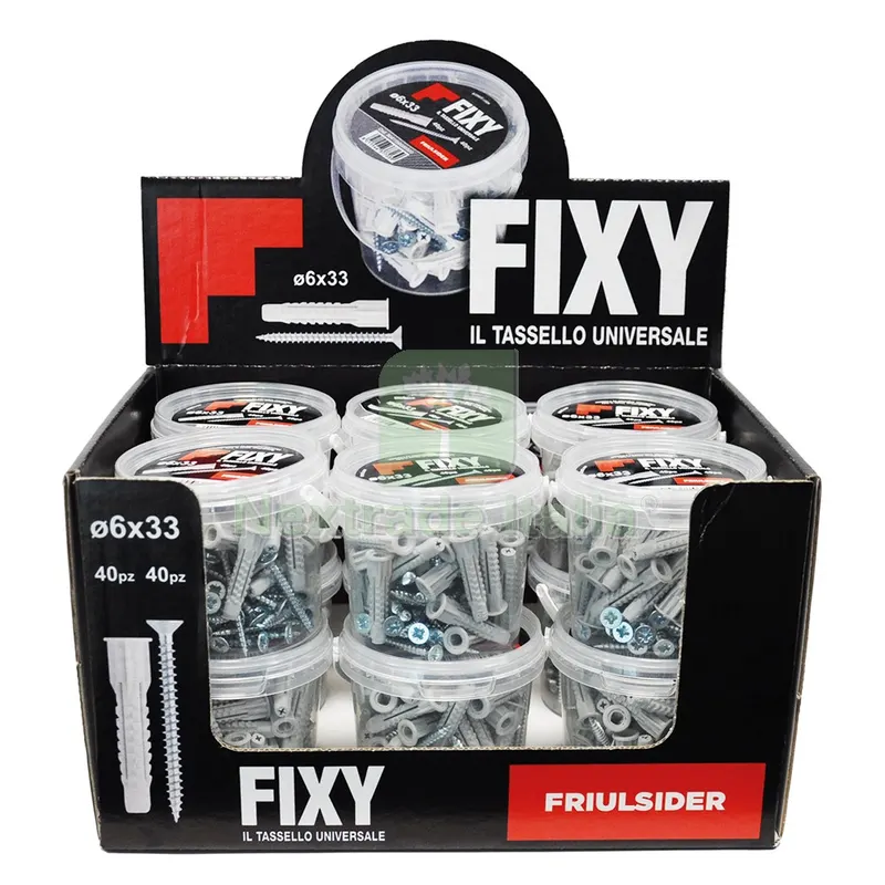 ESPOSITORE TASSELLI NYLON 'FIXY' 12 secchielli da 40 pezzi — Articoli per ufficio — rif. FERX.4306770NLM ESPOSITORE TASSELLI NYLON 'FIXY' 12 secchielli da 40 pezzi — Articoli per ufficio — rif. FERX.4306770NLM