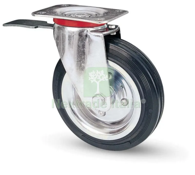 Ruota Industriale 80BIS Piastra Girevole Freno D.80 — Ferramenta per legno e mobili — rif. FERX.10041