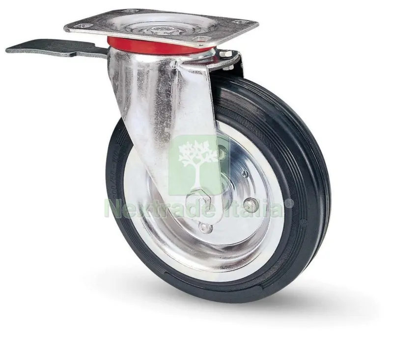 Ruota INDUSTRIALE"80-BIS" Piastra-Girevole con Freno Diametro 125 — Ferramenta per legno e mobili — rif. FERX.10052