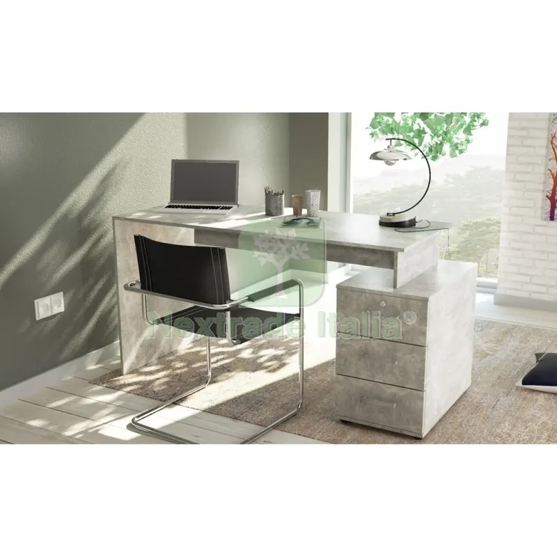 Kit Scrivania Denio 3 Cassetti 139X76X60 CM Cemento Chiaro K4298 — Arredo — rif. FERX.1053