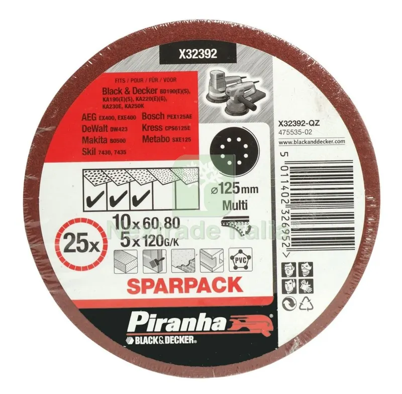Piranha X32392 25 Dischi Velcrososo Diametro 125 MM Grane Assortite — Adesivi e sigillanti — rif. FERX.10812 Piranha X32392 25 Dischi Velcrososo Diametro 125 MM Grane Assortite — Adesivi e sigillanti — rif. FERX.10812