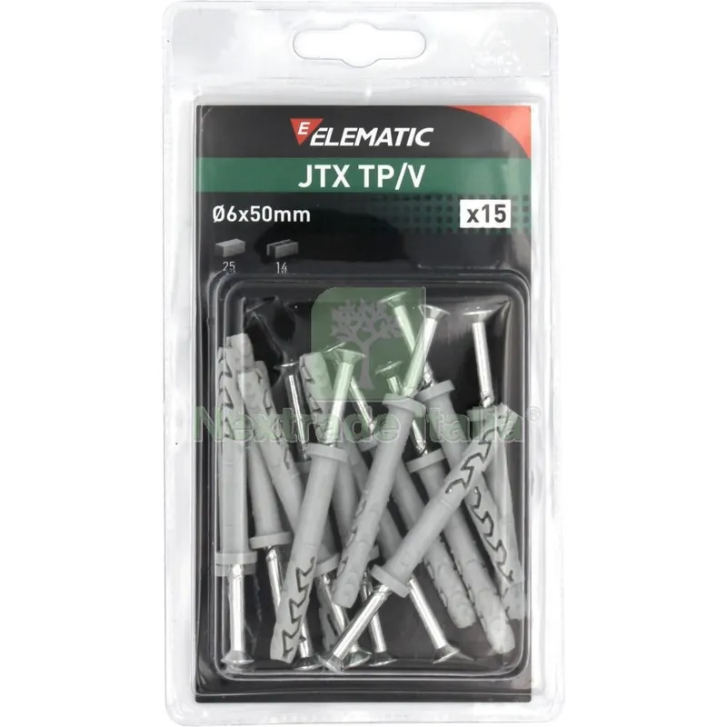 10CF ELEMATIC BLISTER TASSELLO JTX TP/V 6X50 CON VITE 15 PZ — Tasselli e ancoraggi — rif. FERX.1106 10CF ELEMATIC BLISTER TASSELLO JTX TP/V 6X50 CON VITE 15 PZ — Tasselli e ancoraggi — rif. FERX.1106
