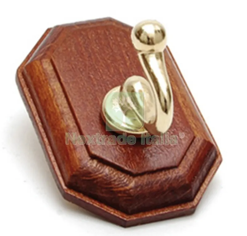10PZ Gancio Adesivo Holz Noce/Oro 1P Dimensioni CM.4X6H — Accessori bagno — rif. FERX.11465