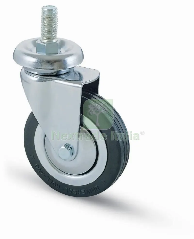 RUOTA MOBILE IN GOMMA DIAMETRO 100 CON PERNO FILETTATO 14 MM MASCHIO — Bulloni, dadi e rondelle — rif. FERX.12029 RUOTA MOBILE IN GOMMA DIAMETRO 100 CON PERNO FILETTATO 14 MM MASCHIO — Bulloni, dadi e rondelle — rif. FERX.12029